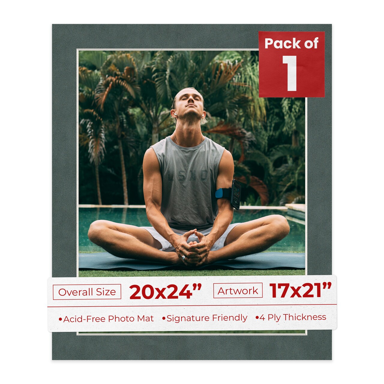 Dark Grey Suede Mat Board for 20x24 Frames - Fits 17x21 Photos